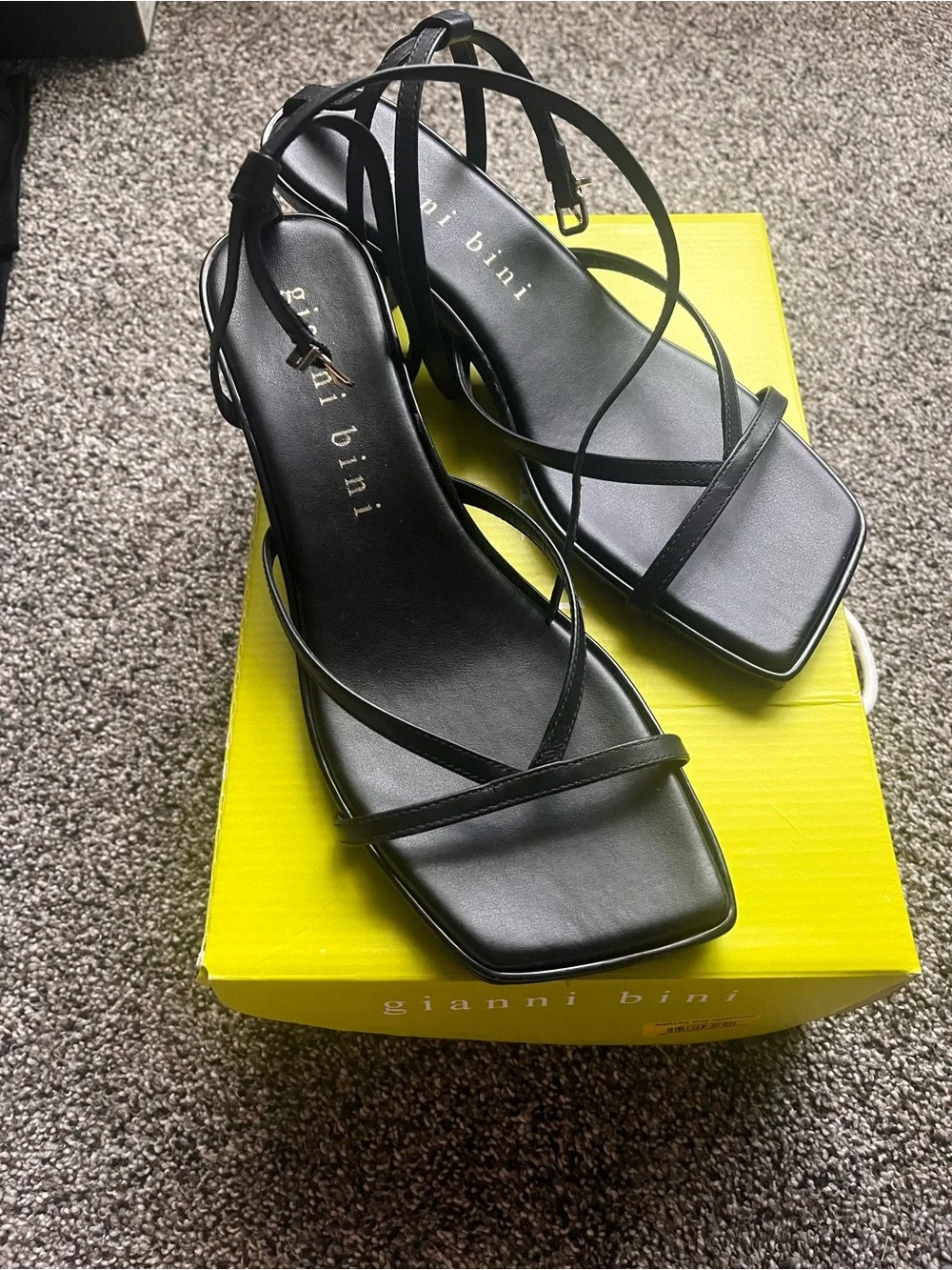 Gianni Bini Black Strappy Square-Toe Heels